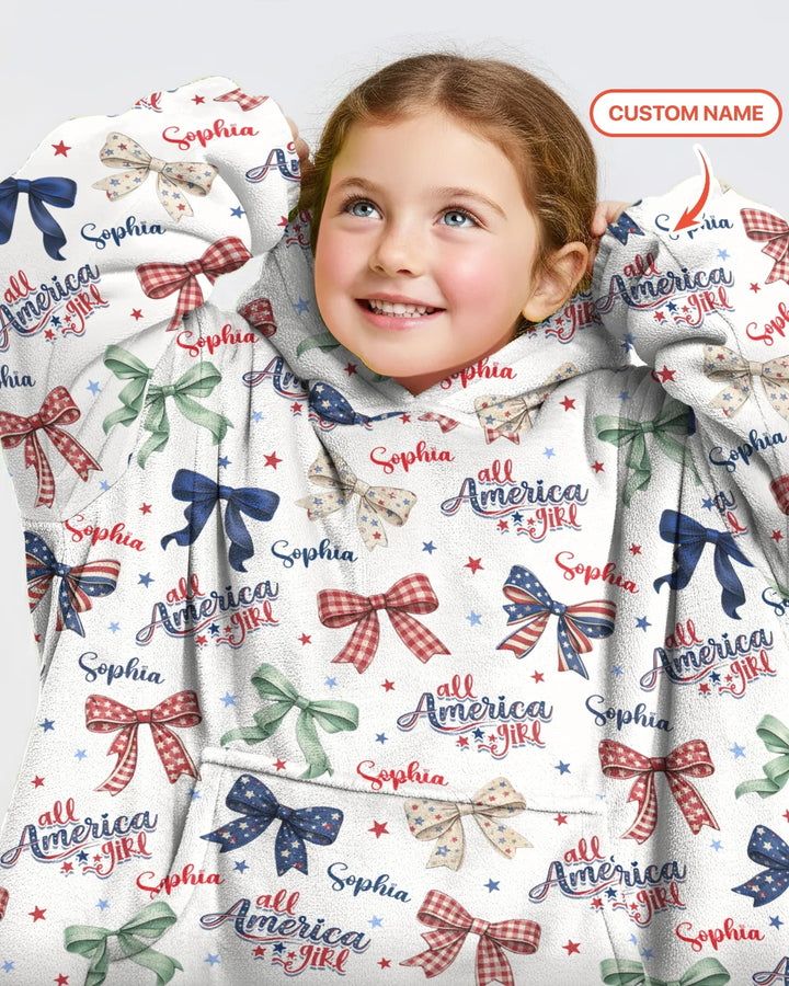 Custom Name All American Girl Bamboo Blanket Hoodie