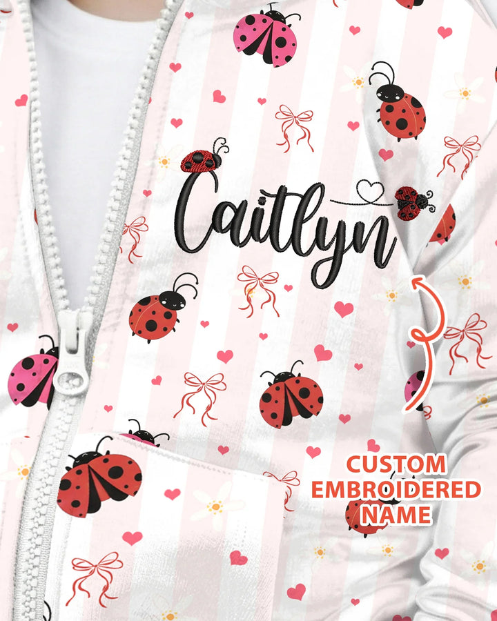 Custom Embroidered Name Ladybug Bamboo Zip Hoodie