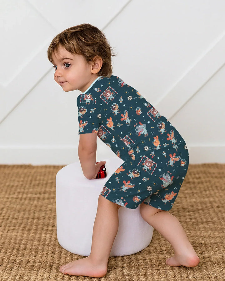 Space Soccer Bamboo Two Piece Short Sleeve Shorts Pajama Set