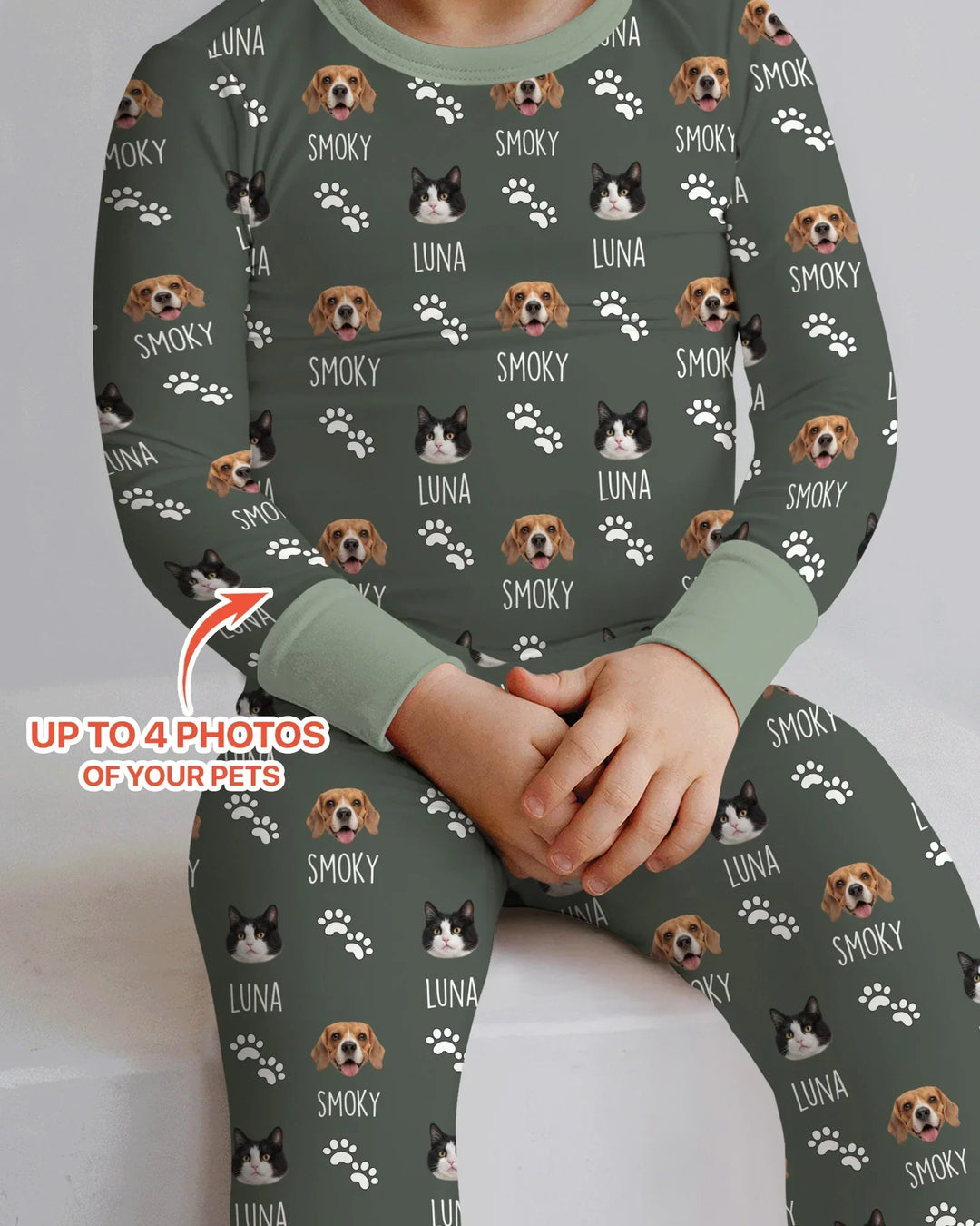 Custom Name and Pet Photos Bamboo Two Piece Long Sleeve Pajama Set