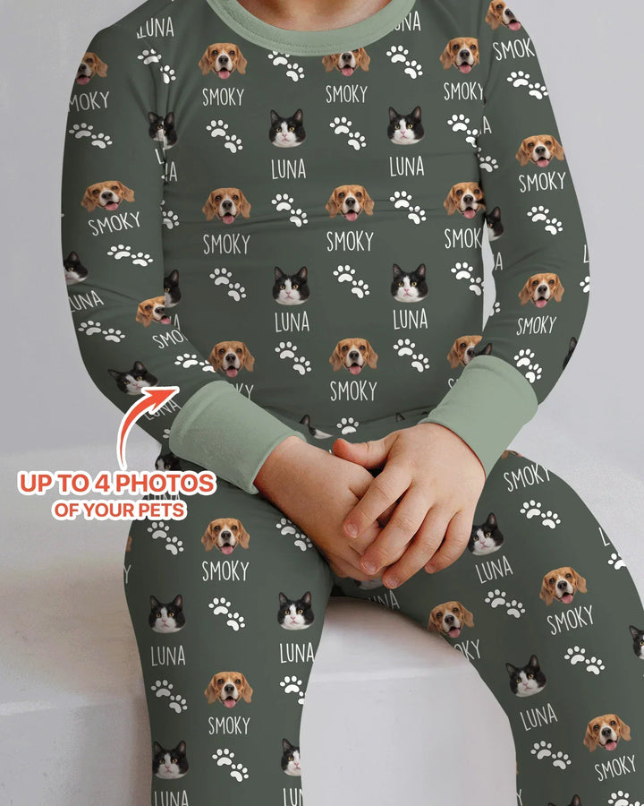 Custom Name and Pet Photos Bamboo Two Piece Long Sleeve Pajama Set