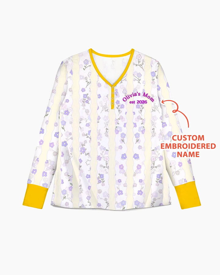 Custom Embroidered First Mother's Day Mommy And Me Bamboo Women Pajama Set