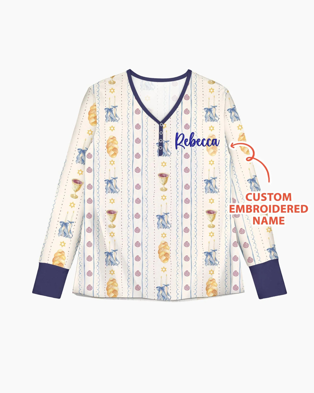 Custom Embroidered Name Shabbat Matching With Mom Bamboo Women Pajama Set