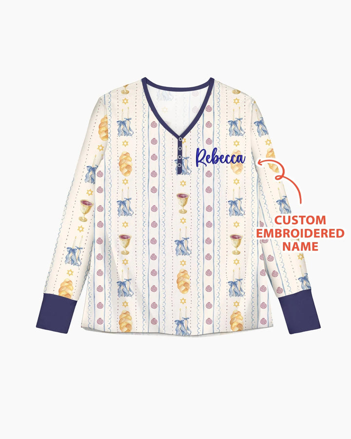 Custom Embroidered Name Shabbat Matching With Mom Bamboo Women Pajama Set