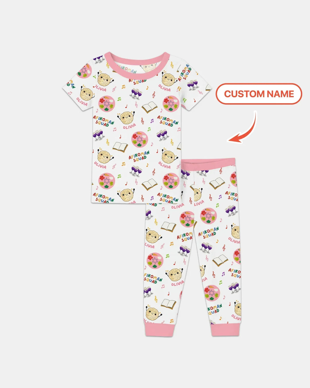 Custom Name Passover Afikoman Squad Bamboo Two Piece Short Sleeve Pajama Set