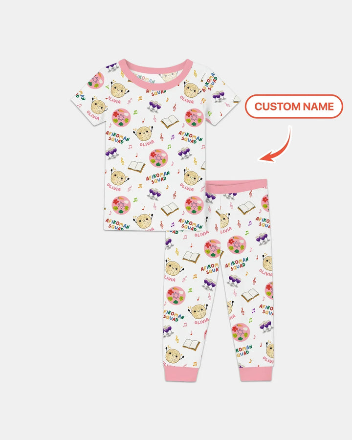 Custom Name Passover Afikoman Squad Bamboo Two Piece Short Sleeve Pajama Set