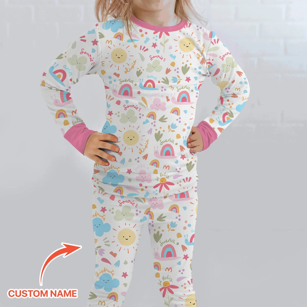 Custom Name Positive Spring Garden Bamboo Two Piece Long Sleeve Pajama Set