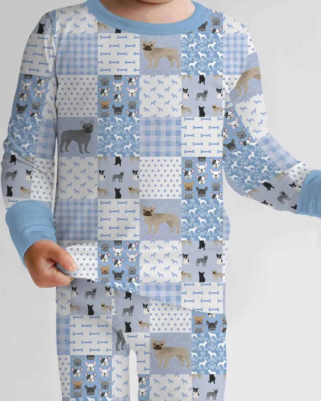 Frenchies Patchwork Family Matching Bamboo Two Piece Long Sleeve Pajama Set