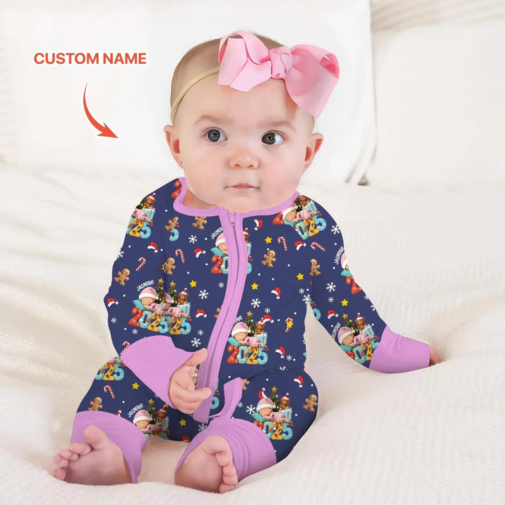 Custom Name Baby Girl's First Christmas Bamboo Convertible Zippy