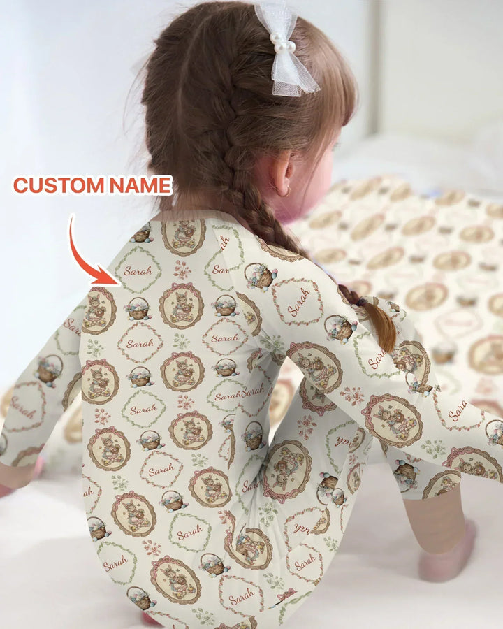 Vintage Bunny Easter Custom Name Mommy & Me Matching Bamboo Convertible Zippy