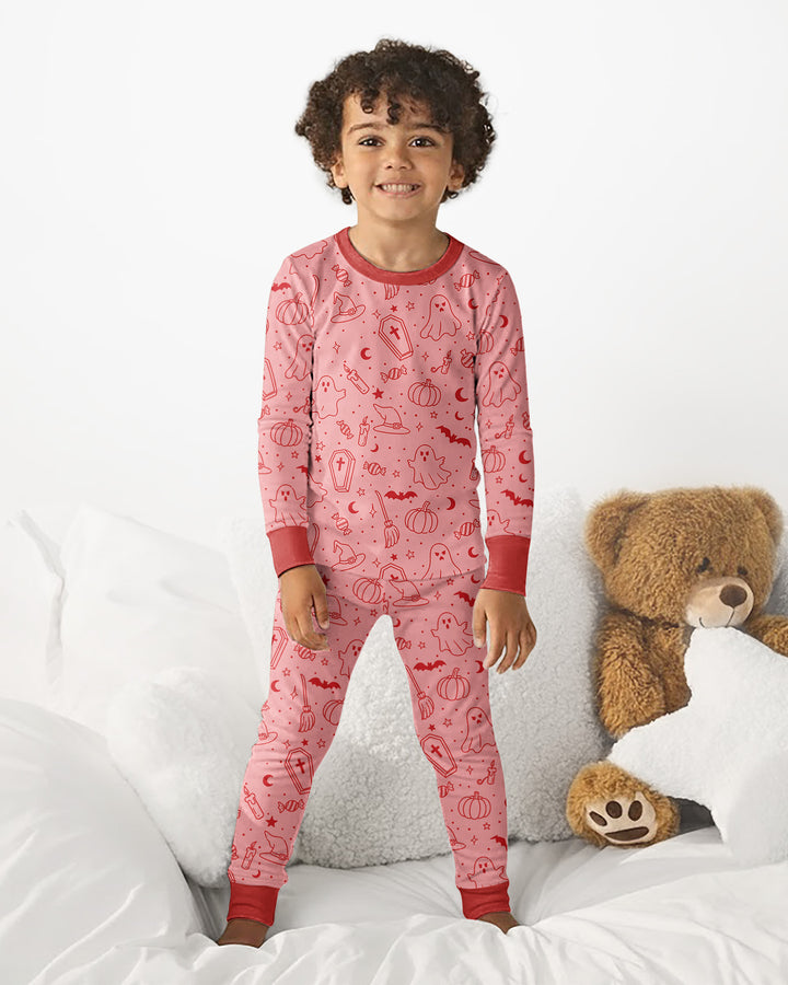 Cute Aesthetic Spooky Halloween Boo Bamboo Two Piece Long Sleeve Pajama Set