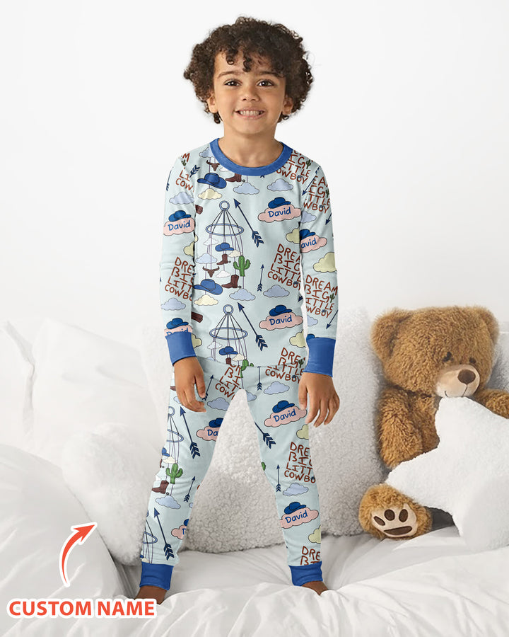 Litlle Cowboy Sis Bro Matching  Bamboo Two Piece Long Sleeve Pajama Set