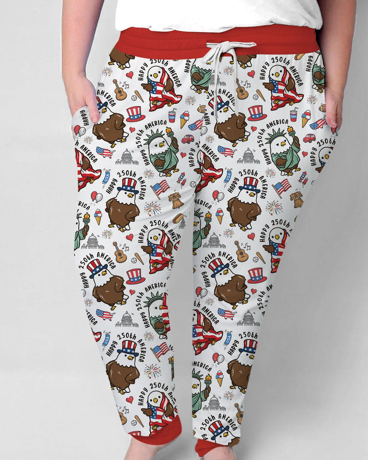Happy 250th America Cute Patriotic Eagles Family Matching Bamboo Women Pajama Set