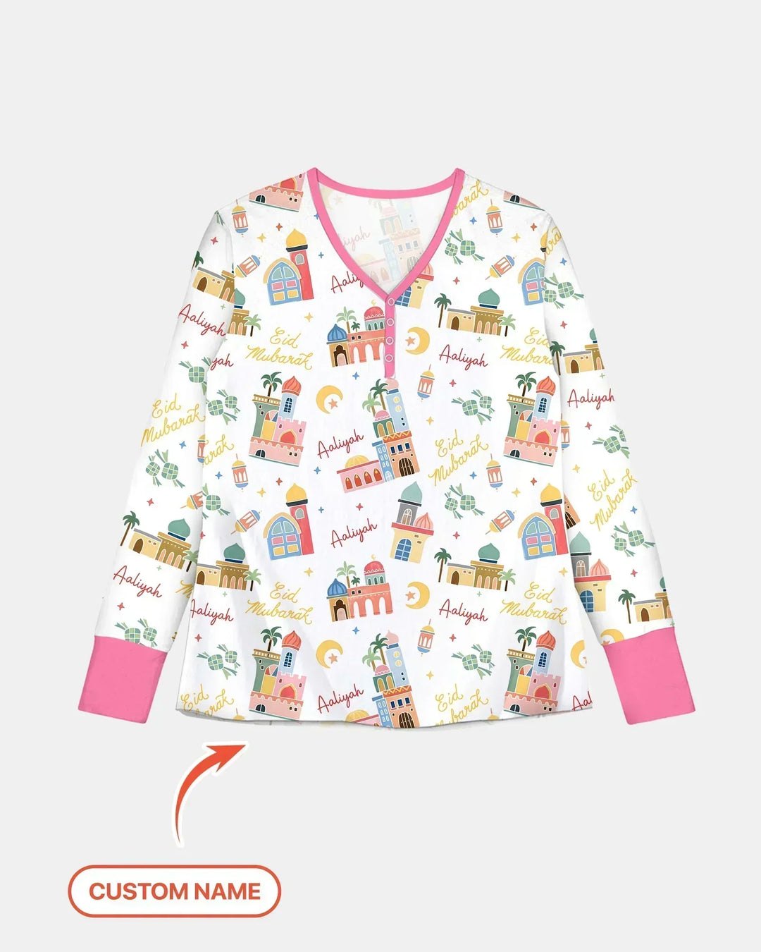 Eid Mubarak Custom Name Bamboo Women Pajama Set