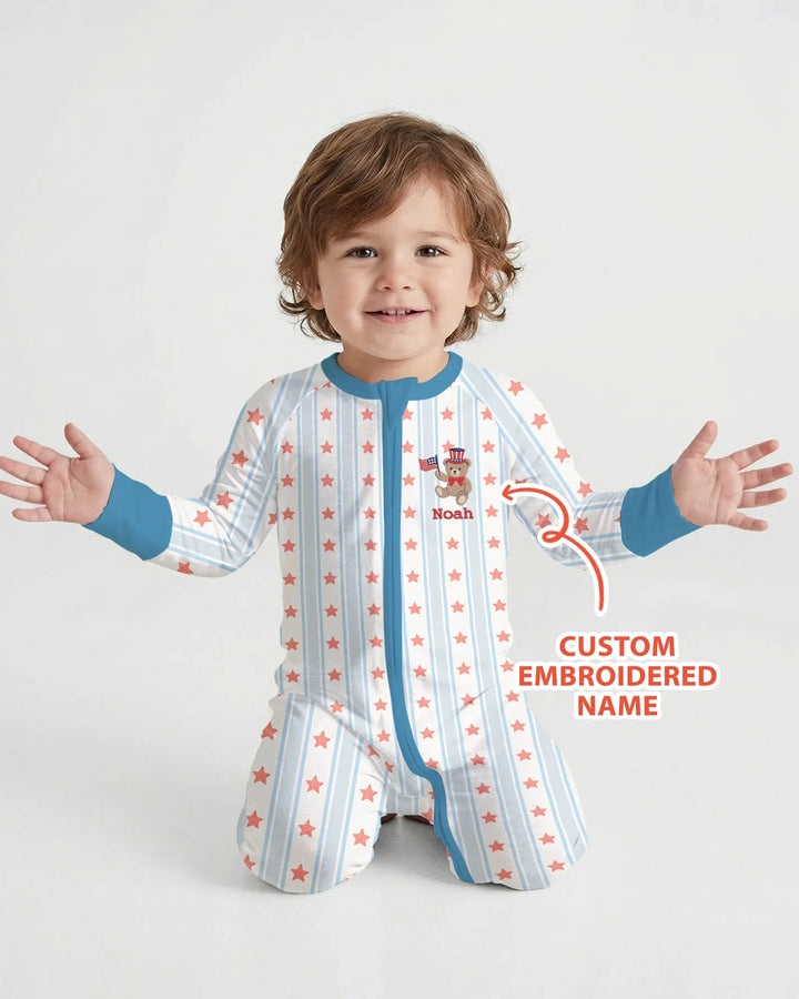 Custom Embroidered First 4th Of July Baby Bamboo Convertible Zippy