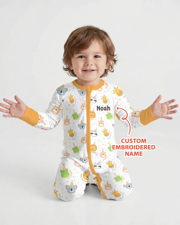 1st Birthday Personalized Embroidered Baby Bamboo Convertible Zippy
