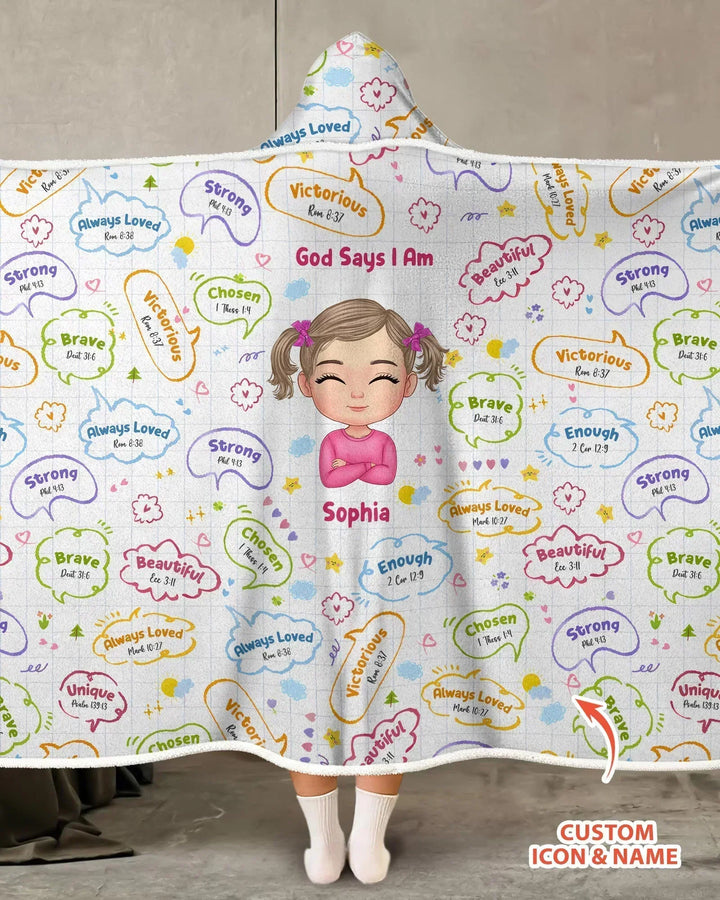 Personalized God Says I Am- Baby Girl Bamboo Wearable Hooded Blanket