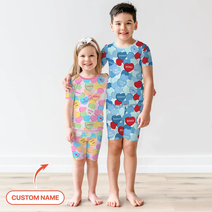 Valentine Candy Crush Family Matching Bamboo Two Piece Short Sleeve Shorts Pajama Set