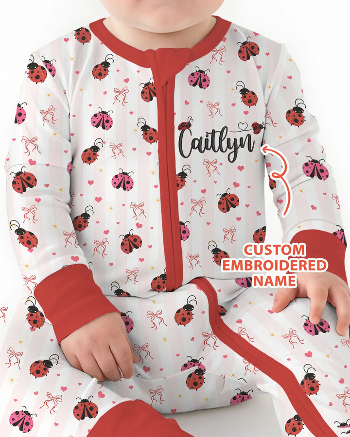 Custom Embroidered Name Ladybug Bamboo Convertible Zippy