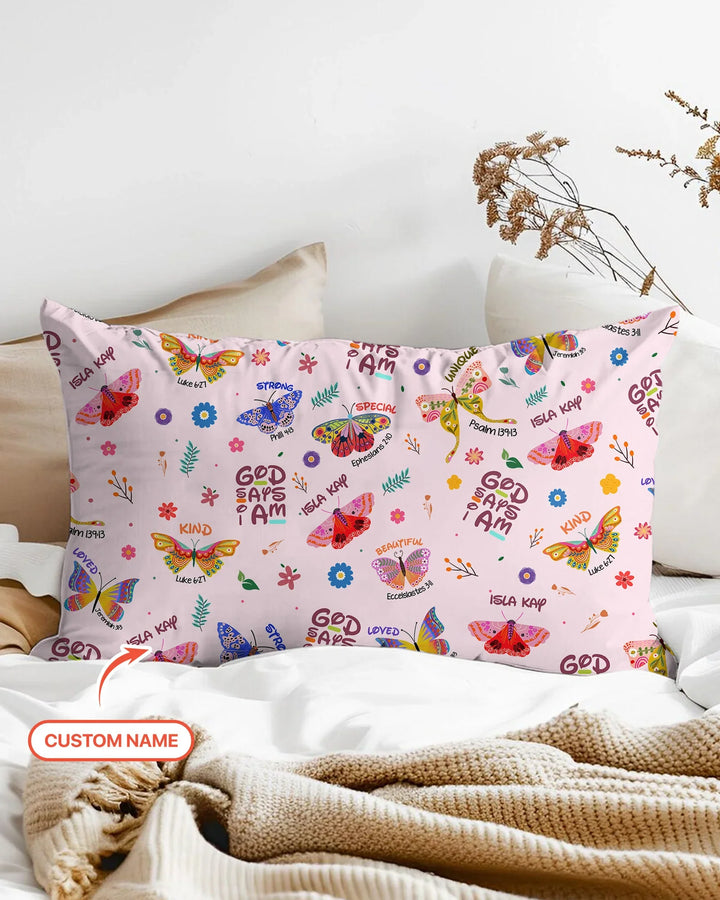 Custom Name God says I am Butterfly Bamboo Pillow Case