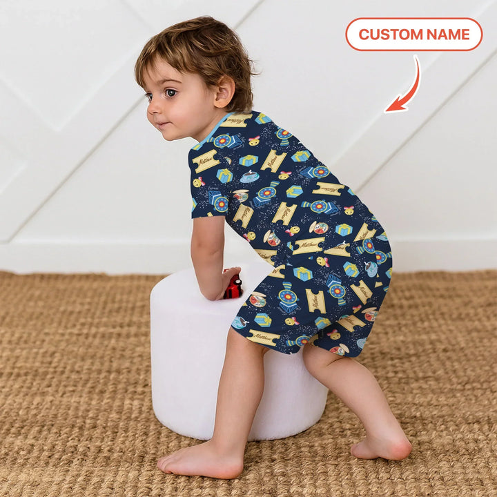 Express Train Christmas Bamboo Two Piece Short Sleeve Shorts Pajama Set