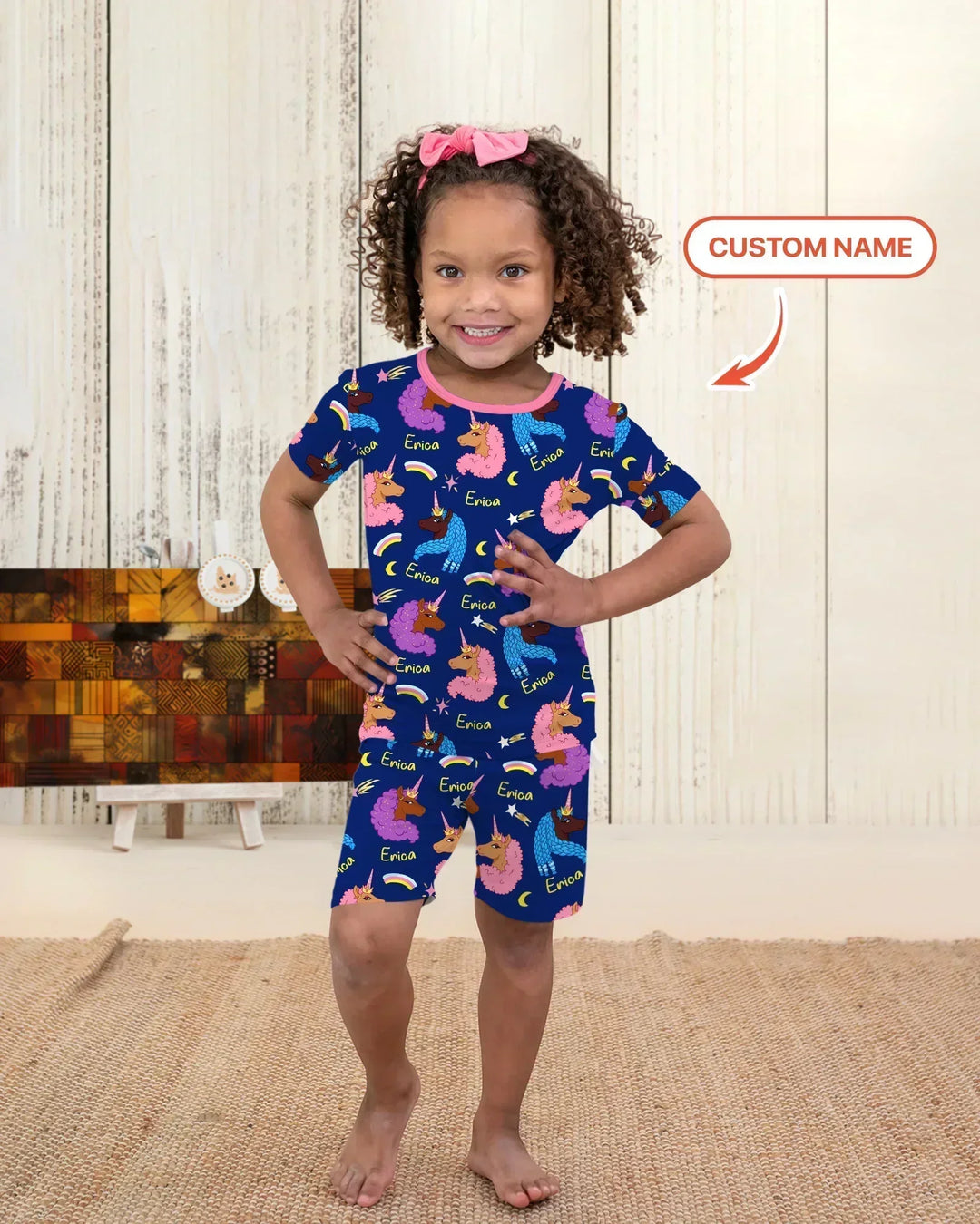African Astro Unicorn Bamboo Two Piece Short Sleeve Shorts Pajama Set