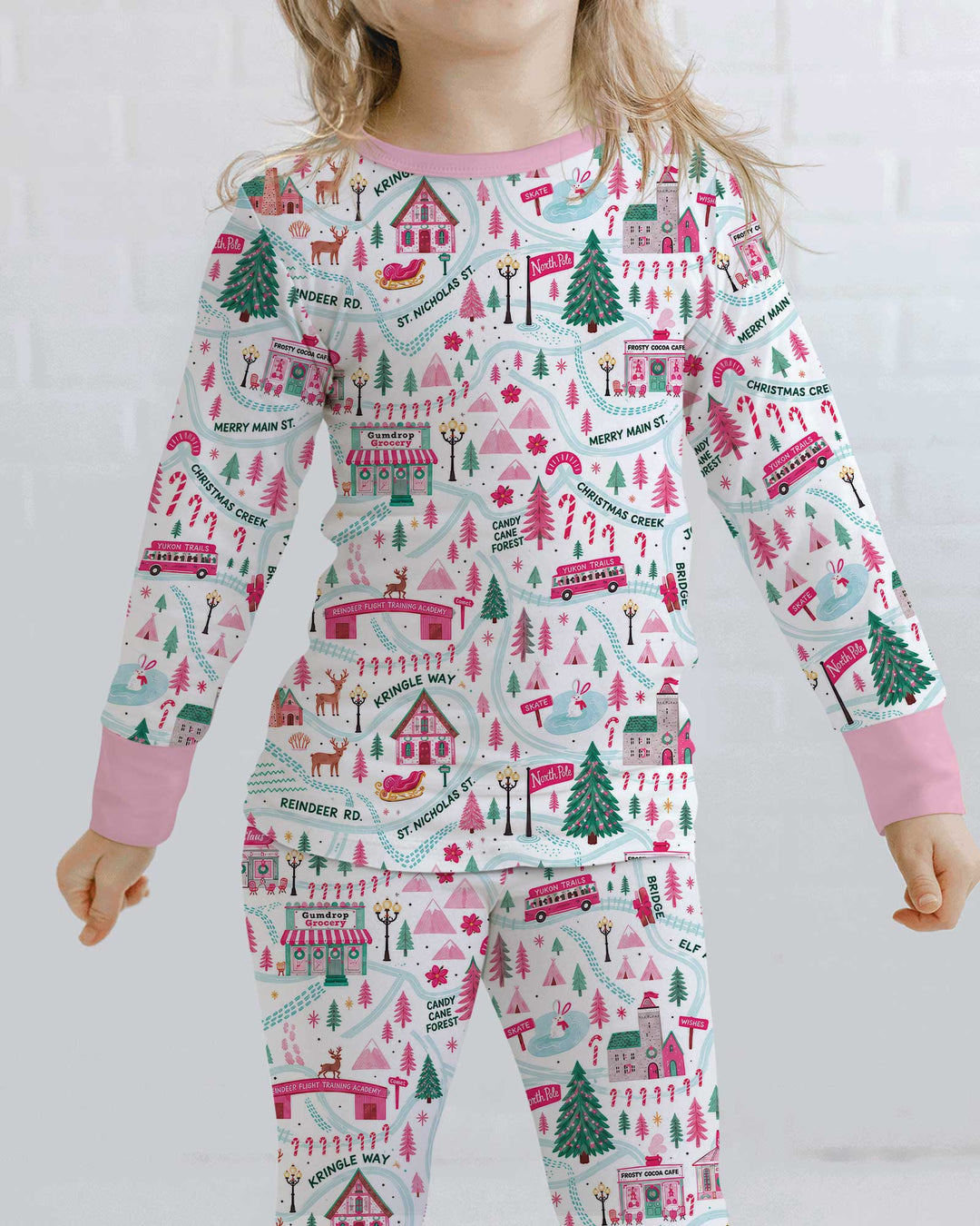Whimsical North Pole Map Bamboo Two Piece Long Sleeve Pajama Set