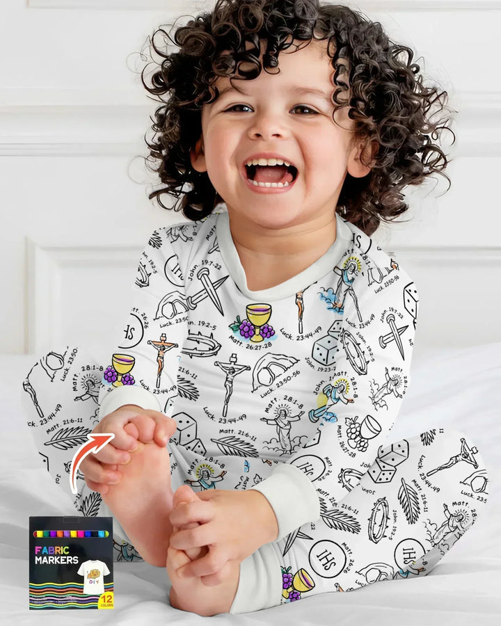 Easter Story Colorable Bamboo Two Piece Long Sleeve Pajama Set