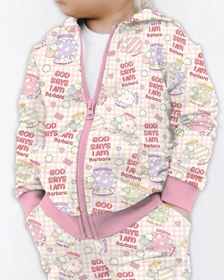 Little Lamb God Says I Am Custom Name Bamboo Zip Hoodie