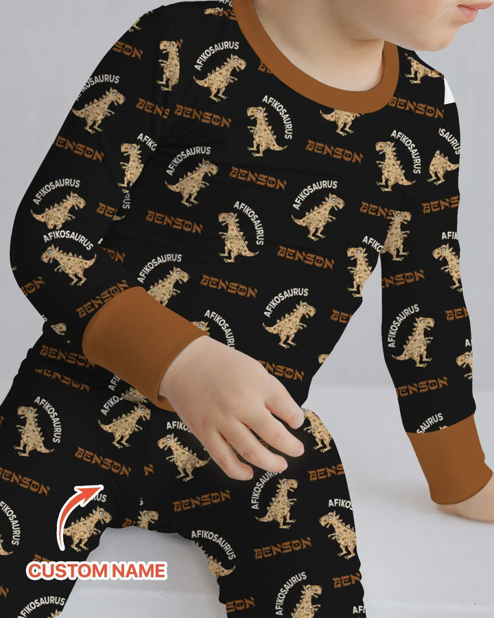 Custom Name Afikosaurus Bamboo Two Piece Long Sleeve Pajama Set