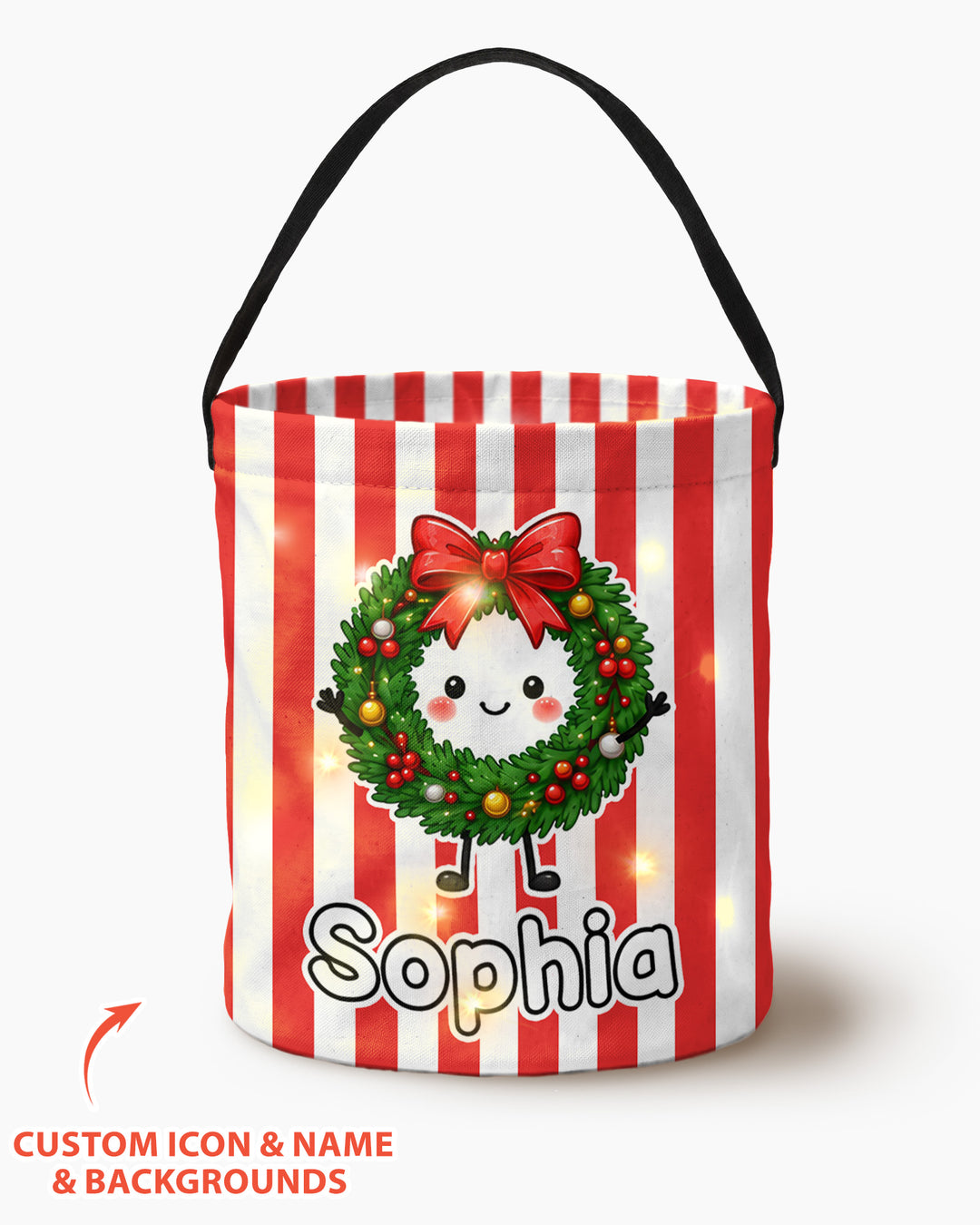 Persnalized Christmas Striped Festive Holiday Characters Led Light Bucket Bag