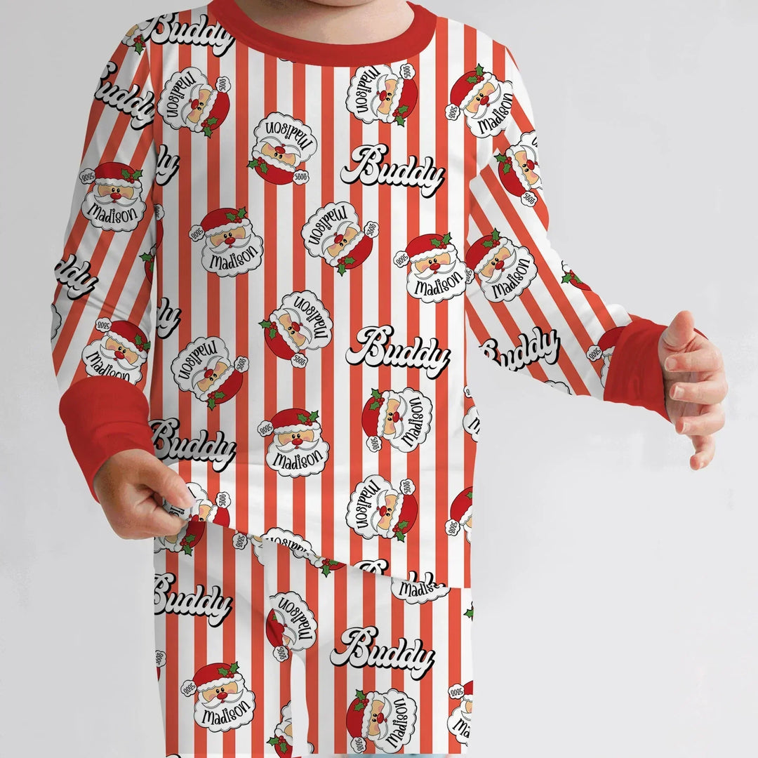 Christmas Santa Claus Custom Name Buddy Bamboo Two Piece Long Sleeve Pajama Set