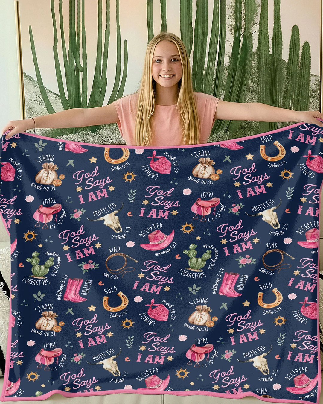 God Says I Am Western Faith Bamboo Blanket