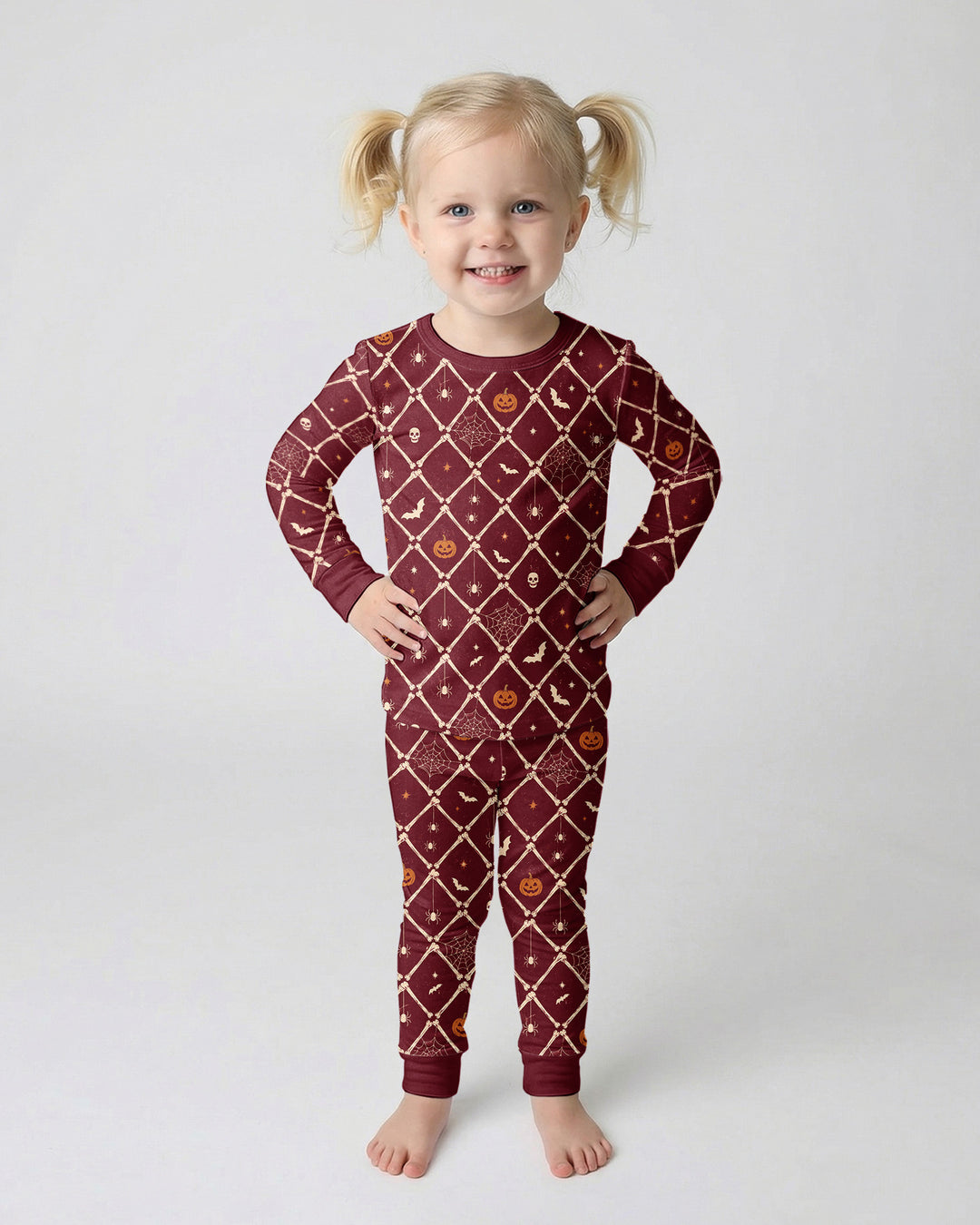 Gothic Skeleton Bones Spooky Halloween Bamboo Two Piece Long Sleeve Pajama Set