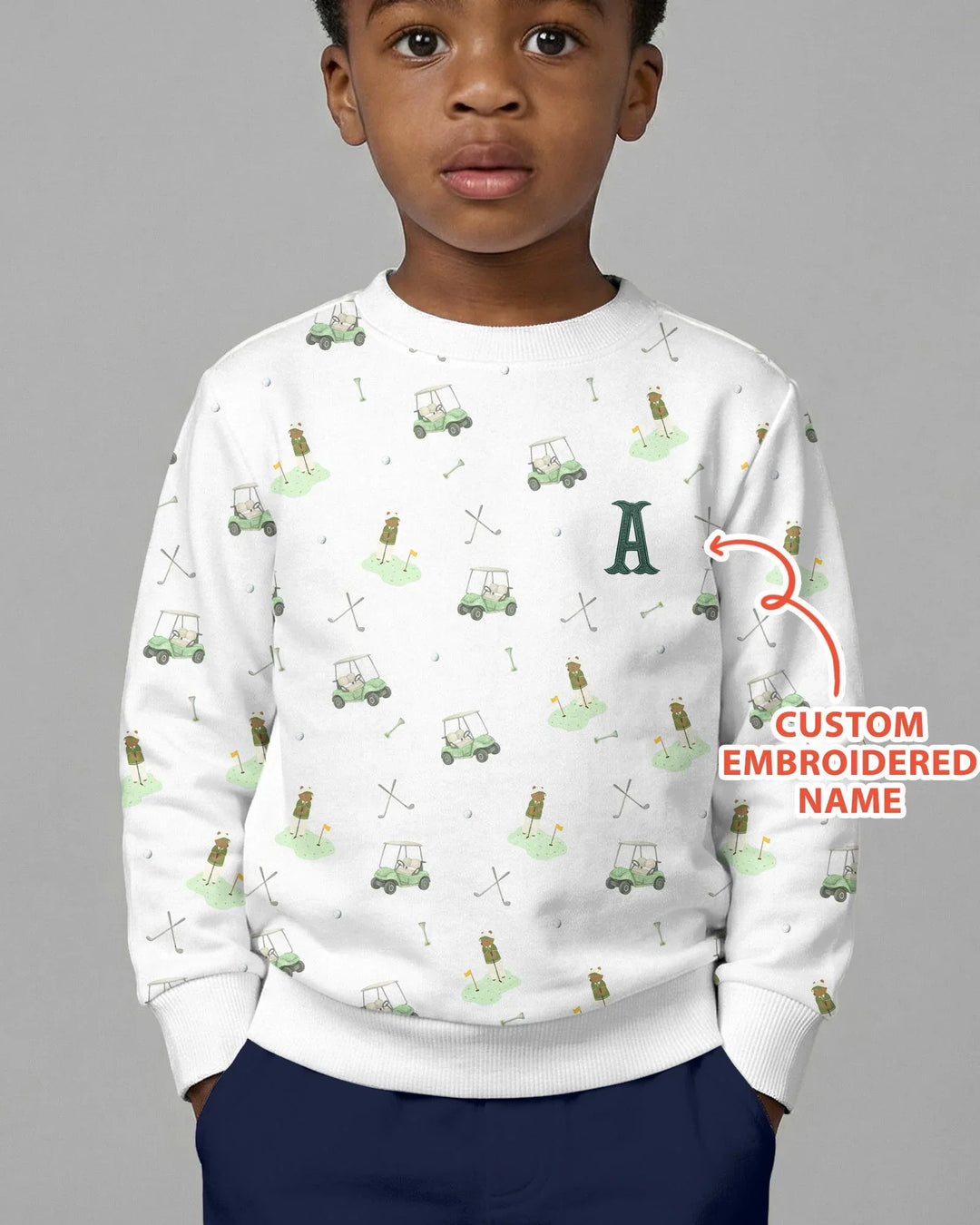 Custom Embroidered Name Monogram Letter Golf Bamboo Crewneck Sweatshirt
