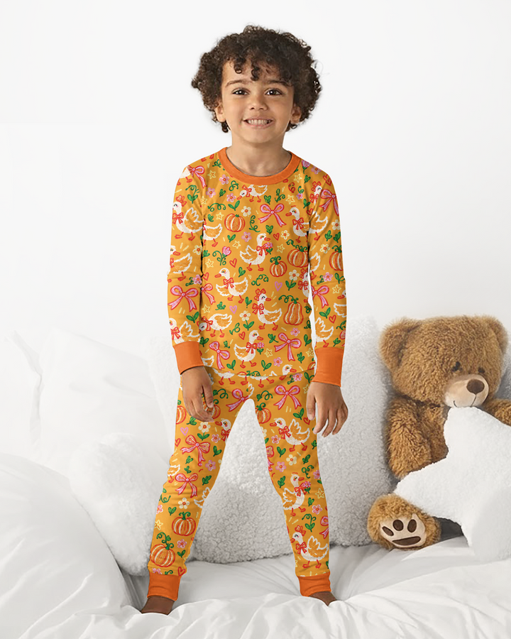 Cute Duck Pumpkin Fall Bamboo Two Piece Long Sleeve Pajama Set