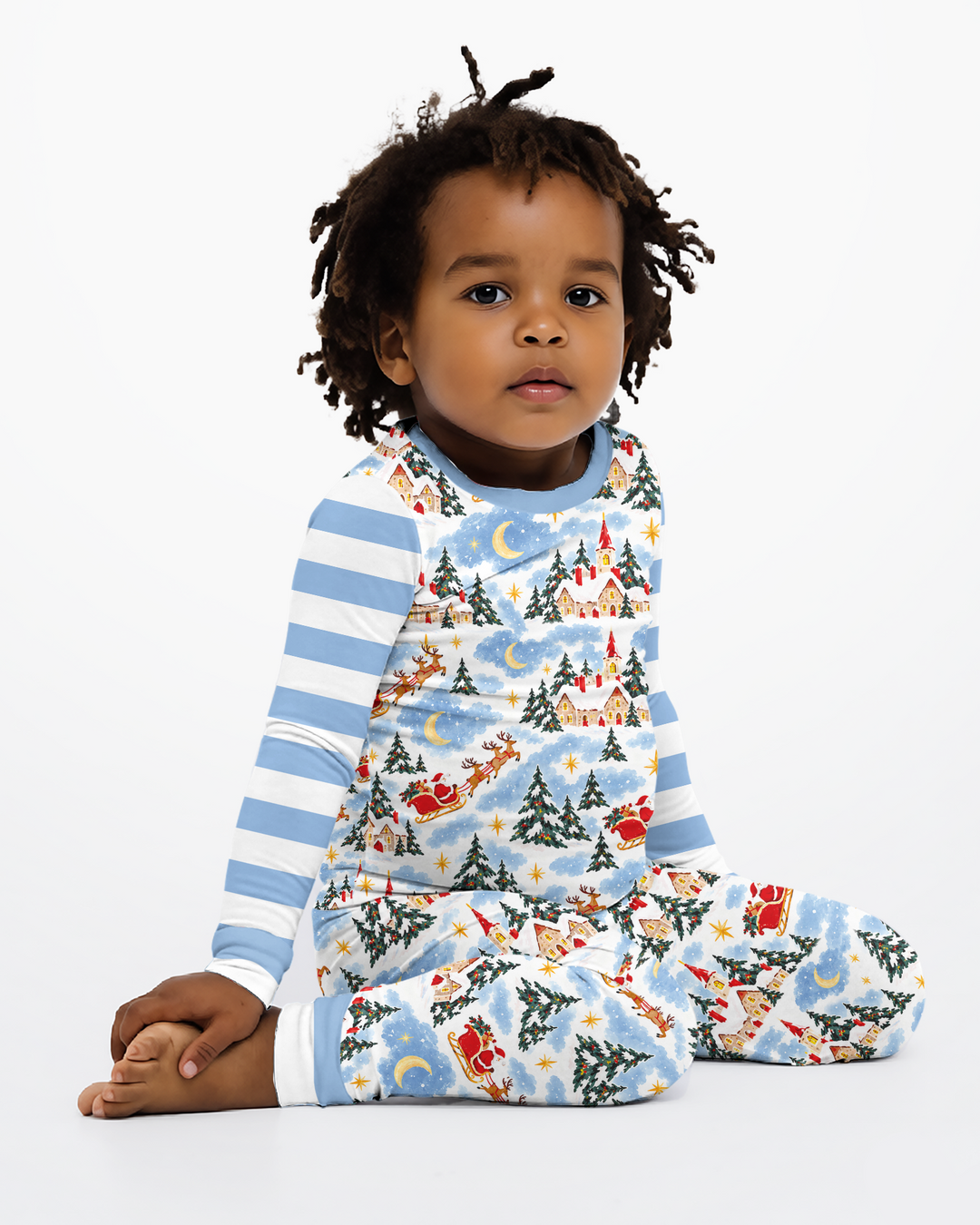 Whimsical Santa's Winter Village Bamboo Two Piece Long Sleeve Pajama Set
