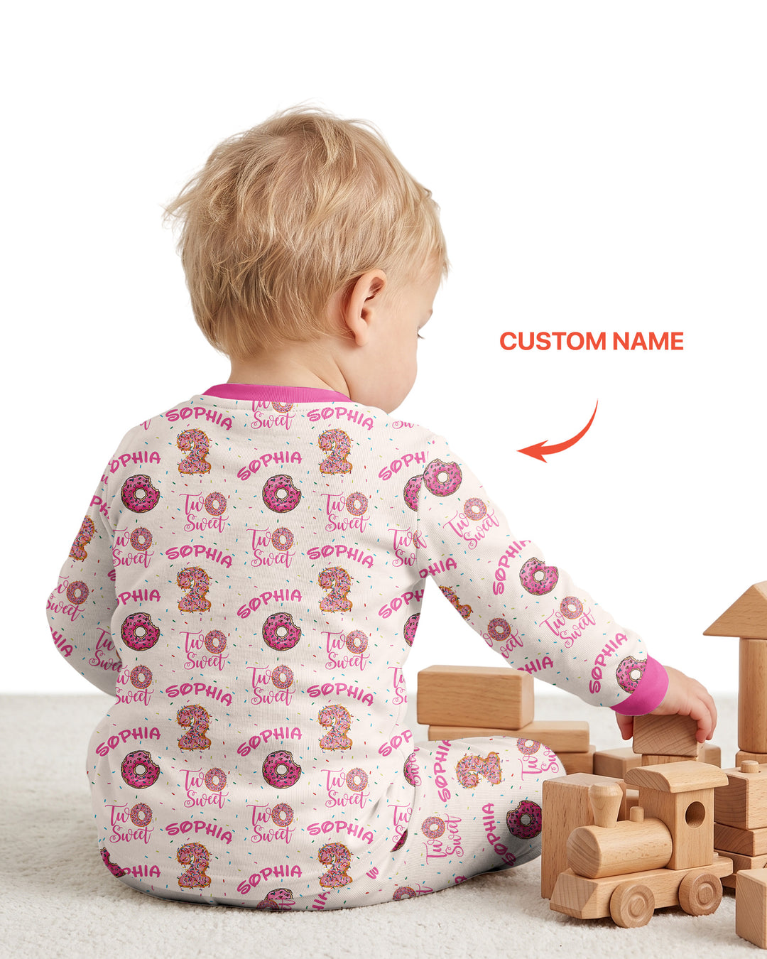 Custom Name Two Sweet Donut Bamboo Two Piece Long Sleeve Pajama Set