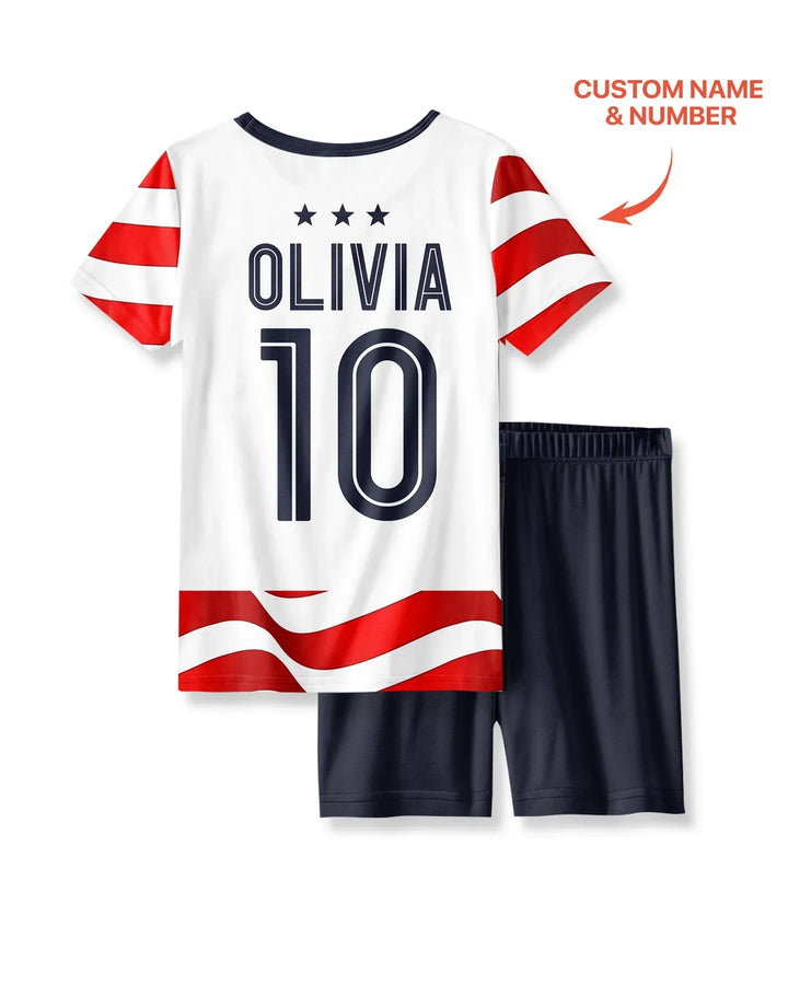 Custom Name USA Spirit Bamboo Two Piece Short Sleeve Shorts Pajama Set