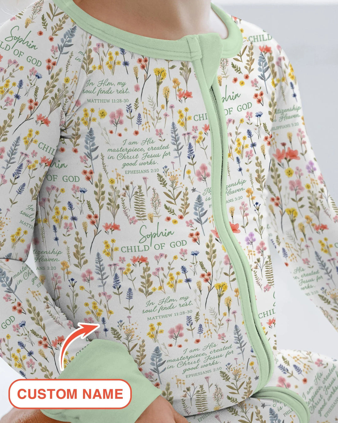 Custom Name Child of God Flower Garden Bamboo Convertible Zippy