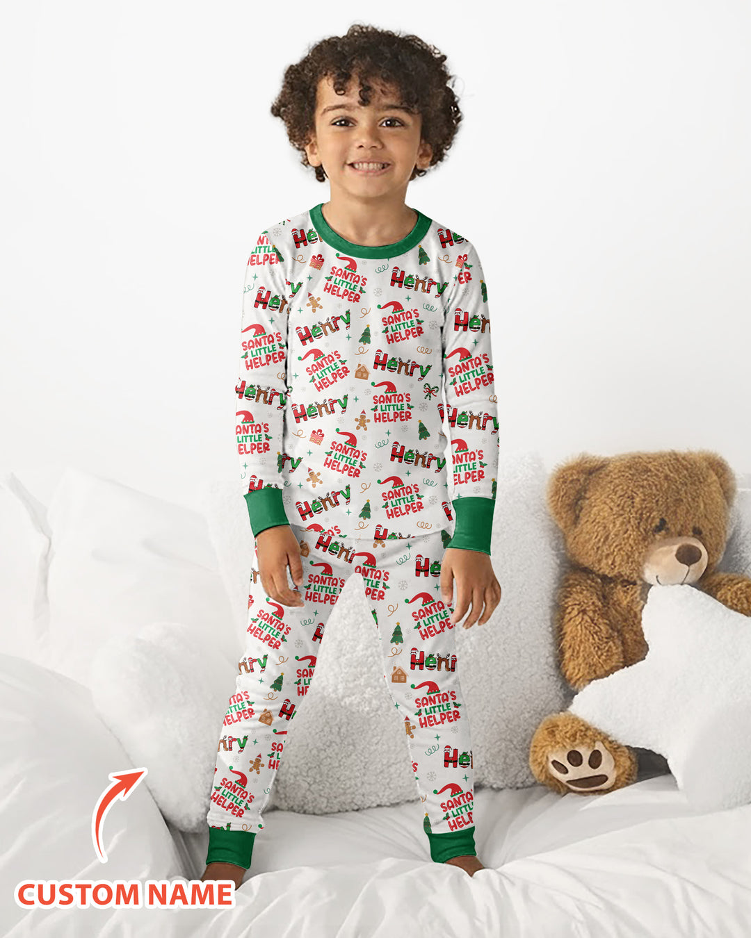 Personalized Santa's Little Helper Bamboo Two Piece Long Sleeve Pajama Set