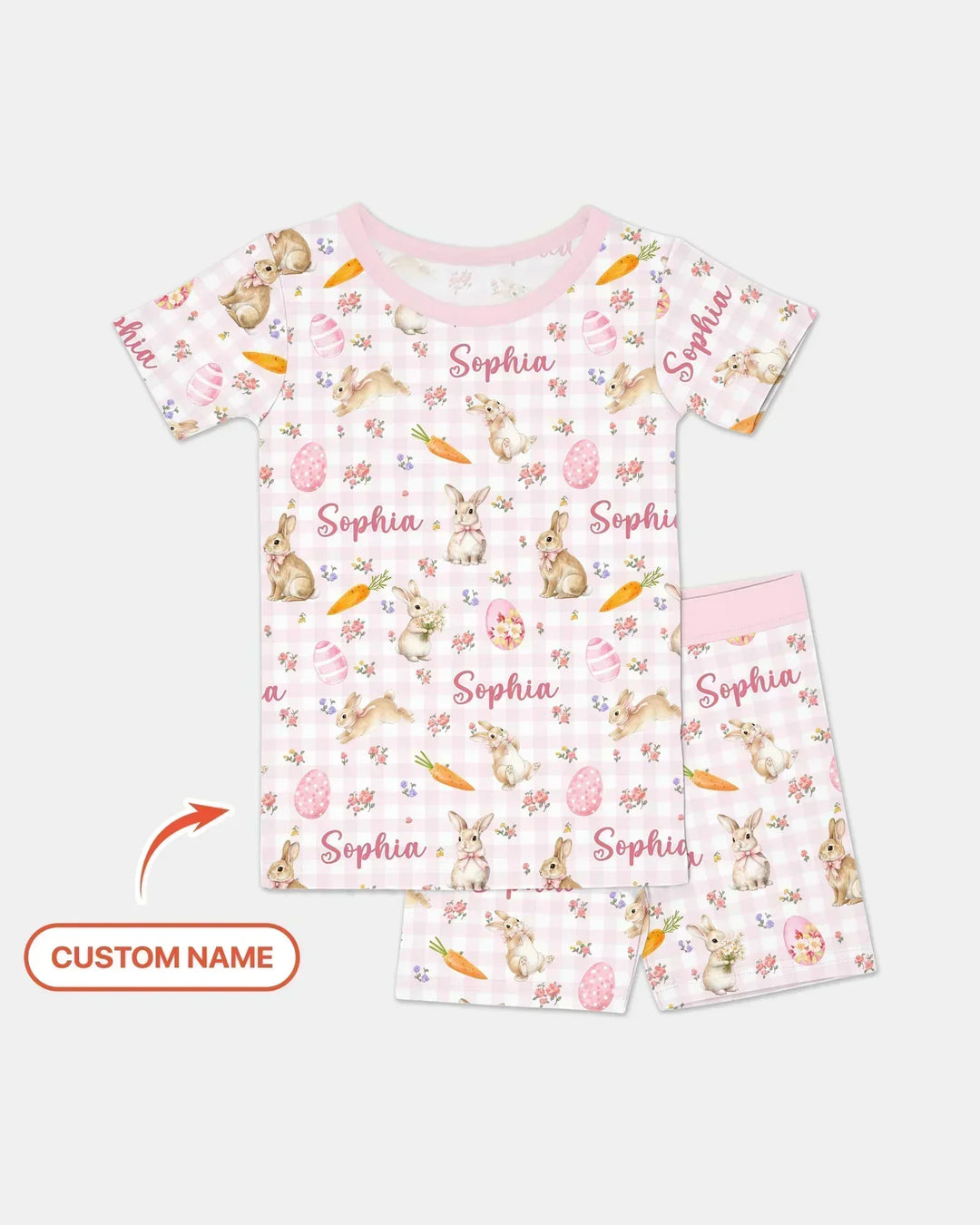 Custom Name Bunny Garden Bamboo Two Piece Short Sleeve Shorts Pajama Set