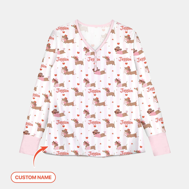 Custom Name Valentine Dachshund Family Matching Bamboo Women Pajama Set For Christmas