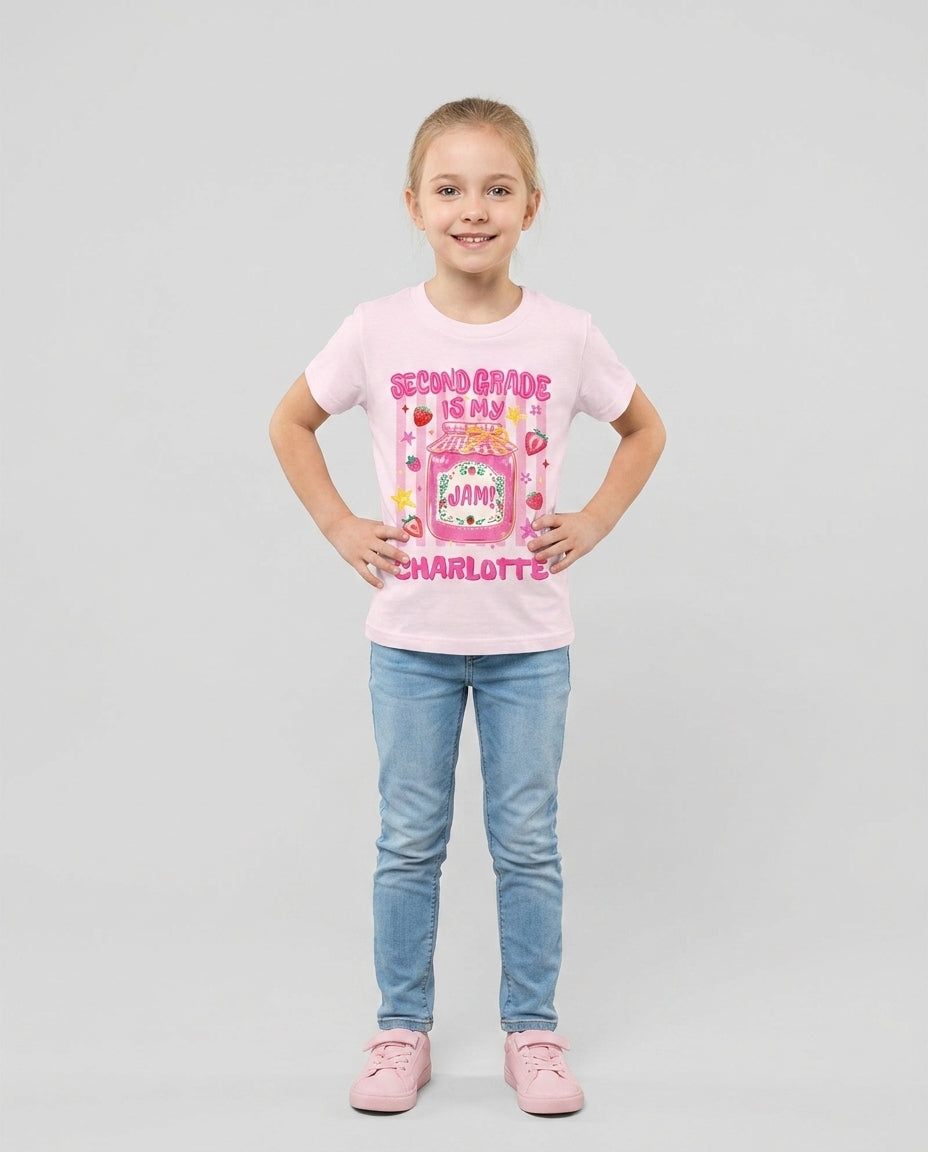 School Coquette Strawberry Custom Name Bamboo Crewneck T-Shirt