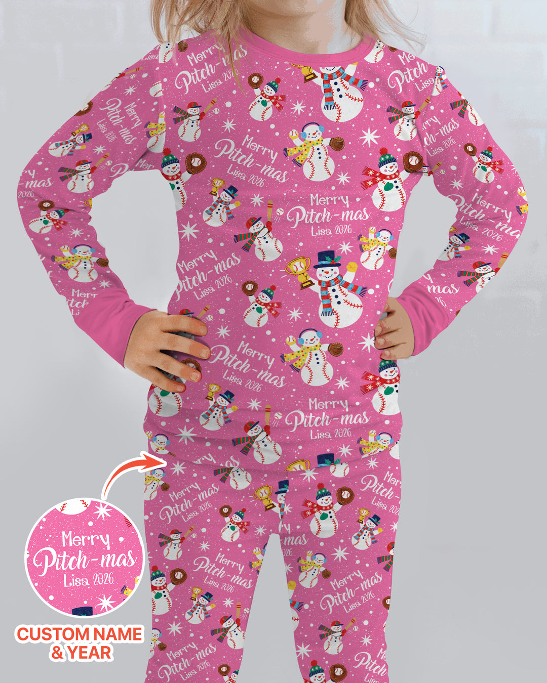 Custom Baseball Christmas Bamboo Two Piece Long Sleeve Pajama Set