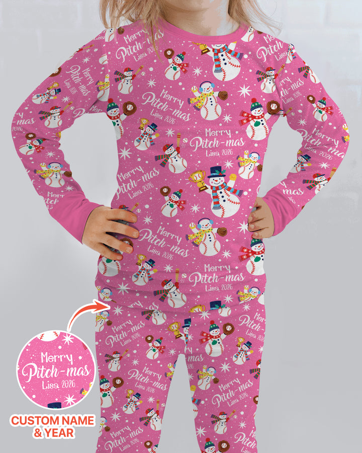 Custom Baseball Christmas Bamboo Two Piece Long Sleeve Pajama Set