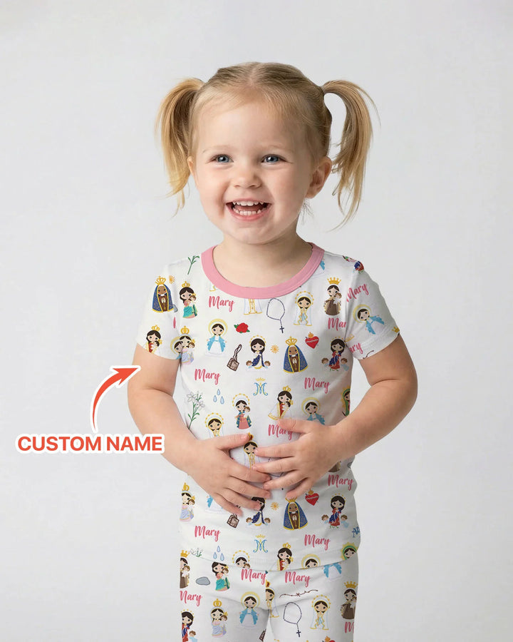 Custom Name Mother Mary Bamboo Two Piece Short Sleeve Pajama Set