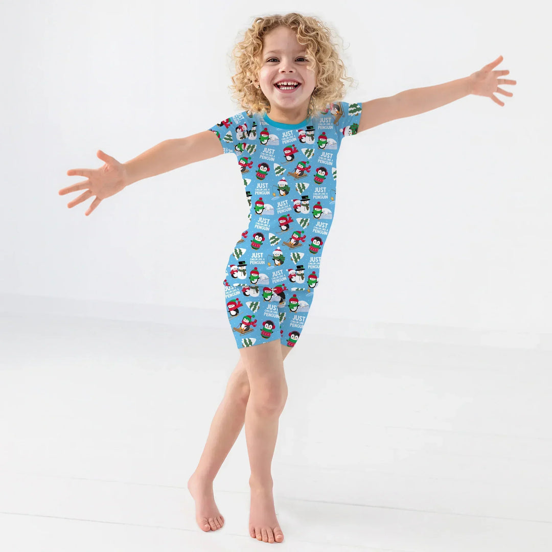 Chillin Like A Penguin Bamboo Two Piece Short Sleeve Shorts Pajama Set