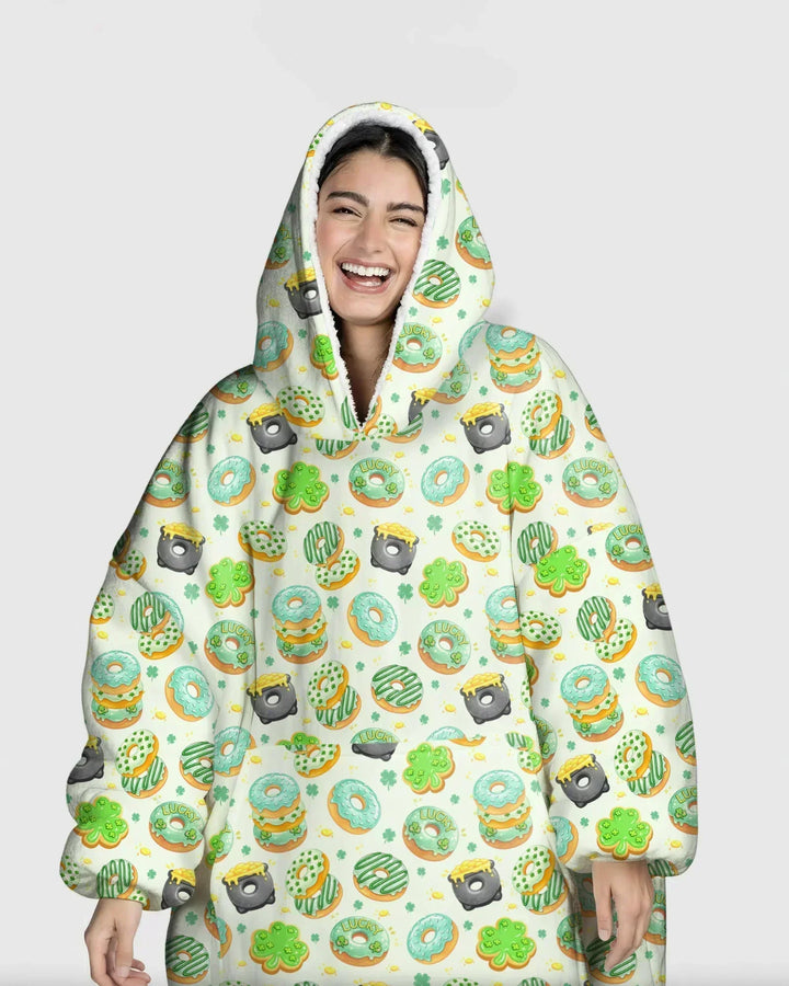 St. Patrick's Day Donut Wearable Bamboo Blanket Hoodie