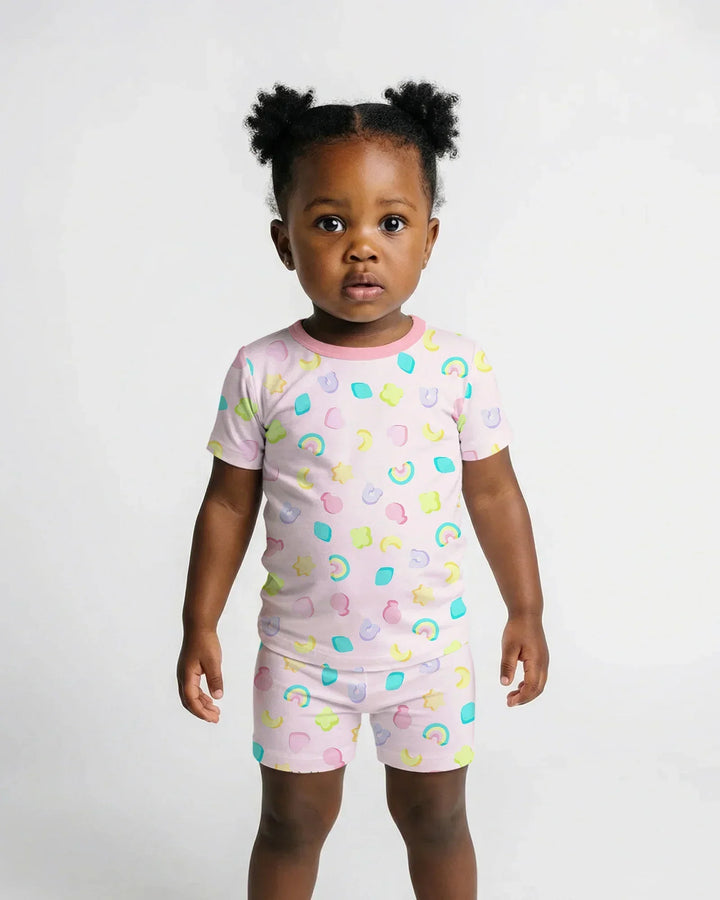 Pastel Lucky Charms Scatter Bamboo Two Piece Short Sleeve Shorts Pajama Set